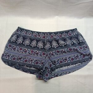 American Eagle Boho Floral Drawstring Shorts Womens L Blue Multicolor Pockets